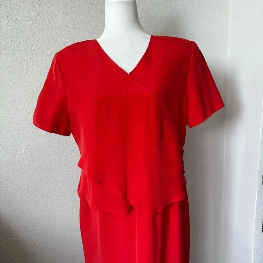 Shomi by Miller Shor Red Dress 100% Silk Short Sleeve Dress SZ 12